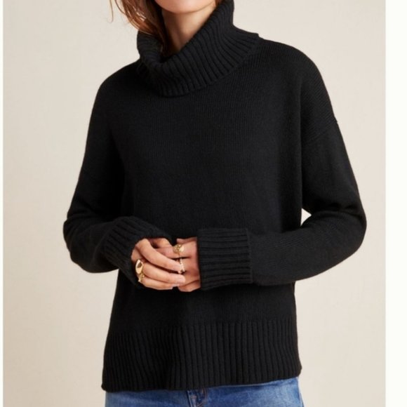 Anthropologie Sweaters - Anthropologie Blair Black Turtleneck Sweater Wool Blend Soft Stretch Cozy Boxy S